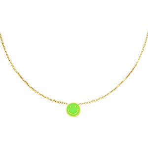 Stainless steel necklace smiley - Yehwang - Ketting - One size - Goud/Groen