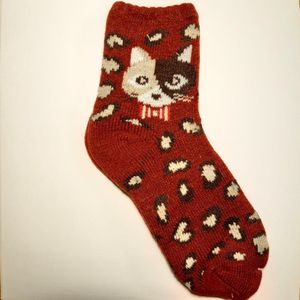 gevoerde wollen sokken Kat rood maat 35-38