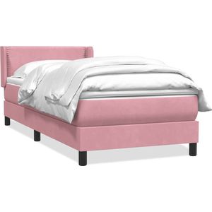 vidaXL - Boxspring - met - matras - fluweel - roze - 100x220 - cm