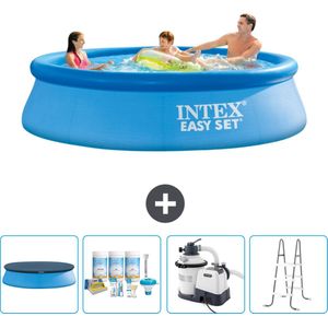 Intex Rond Opblaasbaar Easy Set Zwembad - 305 x 76 cm - Blauw - Inclusief Afdekzeil - Onderhoudspakket - Zwembadfilterpomp - Ladder