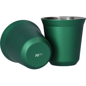 RVS bekers in het groen - Espresso kopjes - Koffiebeker - Coffee cup - Drink Set - Koffieservies - RVS kopjes - Kopjes set van 2 - Dubbelwandige bekers - 160 ML