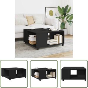The Living Store Salontafel 80x80x40 cm bewerkt hout zwart - Salontafel - Houten Salontafel - Zwarte Salontafel - Tv Tafella - Multifunctionele Salontafel