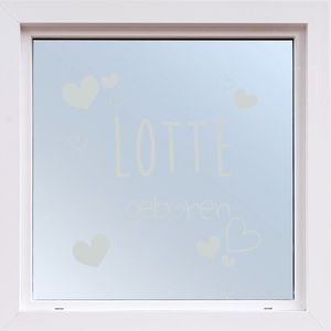 Raamsticker Geboorte Met Hartjes - Lichtgrijs - 40 x 40 cm - raam en deur stickers - geboorte stickers