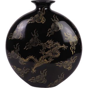 Fine Asianliving Chinese Vaas Porselein Zwart Draak Handgeschilderd B32xD12xH34cm