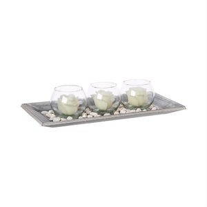 Glas fotofore met 3 kaarsen op lade - Plastic - Wit - Wit - SILUMEN