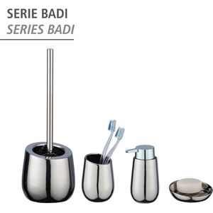 WC-garnituur Badi - WC-borstelhouder met siliconen borstelharen en randreiniger keramiek chroom 38 x 13.5 x 13.5 cm toilet brush with holder