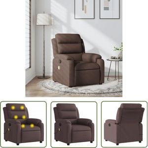 The Living Store Massagestoel verstelbaar stof donkerbruin - Massagestoel - Relaxstoel - Ergonomische Stoel - Lounge Stoel - Lederlook