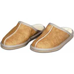 Schapenvacht pantoffels - Lamsvacht heren slippers - Camel - Maat 44