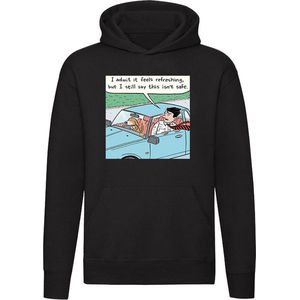 Het voelt verfrissend, maar ik zeg nog steeds dat dit niet veilig is Hoodie - auto - raam - hond - auto rijden - zomer - humor - grappig - unisex - trui - sweater - capuchon