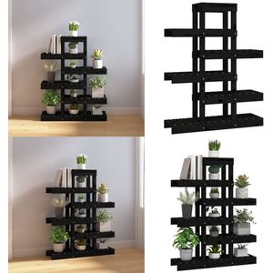 vidaXL Plantenstandaard 85x25x109,5 cm massief grenenhout zwart - Plantenstandaard - Plantenstandaards - Plantenbak - Houten Plantenstandaard