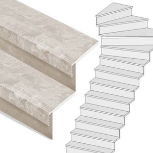 Traprenovatie set - 1 kwart draai - 16 treden SPC toplaag Beton Taupe incl. stootborden