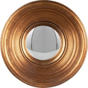HAES DECO - Bolle ronde Spiegel - Kleur Goudkleurig - Formaat Ø 19x7 cm - Materiaal Polyurethaan ( PU) - Wandspiegel, Spiegel rond, Convex Glas
