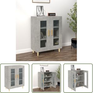 The Living Store Dressoir Betongrijs - 69.5 x 34 x 90 cm - Met 2 glazen deuren