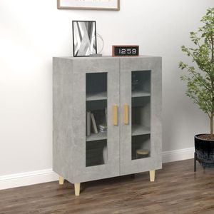 The Living Store Dressoir Betongrijs - 69.5 x 34 x 90 cm - Met 2 glazen deuren