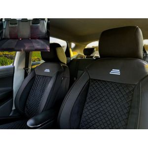 Autostoelhoezen voor Ford Mustang 5 2005-2008 | Voor- en Achterstoelen | AIS AIF103 | Zwart met witte stiknaden