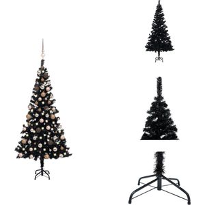 vidaXL Kunstkerstboom Zwart 120 cm - LED verlichting - Inclusief kerstballen en piek - Decoratieve kerstboom