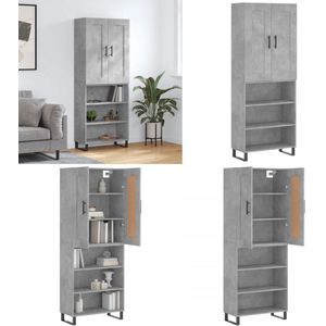 vidaXL Hoge kast 69,5x34x180 cm bewerkt hout betongrijs - Hoge Kast - Hoge Kasten - Dressoir - Buffetkast