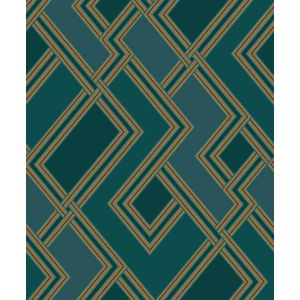Dutch Wallcoverings - Asperia- Fabric Geo groen/goud - vliesbehang - 10m x 53cm - 177504