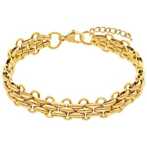 Lucardi - Dames Stalen goldplated armband breed multi - Armband - Staal - Goudkleurig - 20 cm