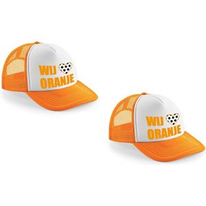 2x stuks oranje snapback cap/ truckers pet Wij hartje oranje voor dames en heren - Koningsdag/ EK/ WK caps