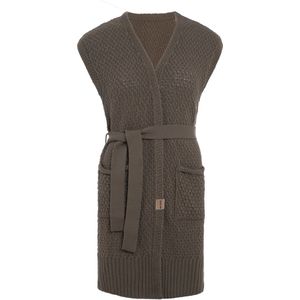 Knit Factory Luna Gebreide Gilet - Gebreid vest zonder mouwen - Mouwloos dames vest - Mouwloze bruin cardigan - Cappuccino - 36/38