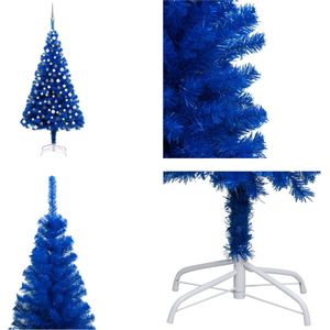 vidaXL Kunstkerstboom met LED's en kerstballen 180 cm PVC blauw - Kunstkerstboom - Kunstkerstbomen - Kerstboom - Kerstdecoratie