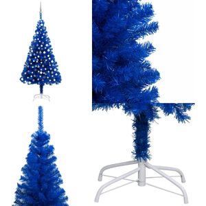 vidaXL Kunstkerstboom met verlichting en kerstballen 180 cm PVC blauw - Kunstkerstboom - Kunstkerstbomen - Kerstboom - Kerstdecoratie