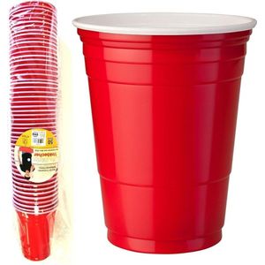 XL Beer Pong Spel Party Red Cups - Rode American Bierspel Bierpong Wegwerp Bekers - Plastic - 50 Stuks