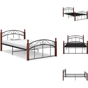 vidaXL Metalen bedframe - Trendy Ontwerp - Bedframe - 210 x 127 x 90 cm - Ken- Zwart - Donkerhout - vidaXL - Bed