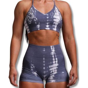 Peachy Bum Tie Dye Set - Sportkleding Set dames - Fitnessoutfit Shorts en Sport Beha - Squat Proof - Blauw - Maat L