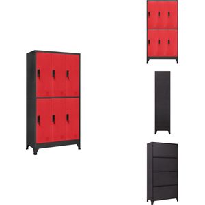 vidaXL Lockerkast - Lockerkasten - Opbergkast - Kast - Lockerkast 90x45x180 cm staal antracietkleurig en rood