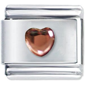 Quiges - Schakel - Bedel - 9mm - charms - roze hart - Geschikt voor - Nomination- armband - Schakelarmband - italy bedels armband