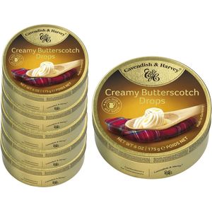 6 Blikjes Butterscotch Drops á 175 gram - Voordeelverpakking Snoepgoed