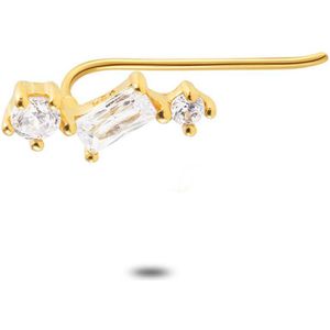 Twice As Nice Oorbel per stuk in 18kt verguld zilver, earclimber, 3 steentjes