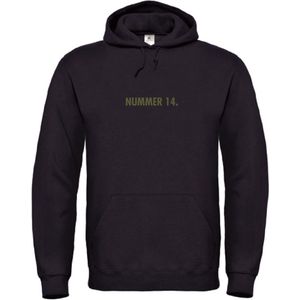 Hoodie Zwart XL - nummer 14 - olijfgroen - soBAD. - hoodie unisex - hoodie man - hoodie vrouw - kleding - voetbalheld - legende - voetbal