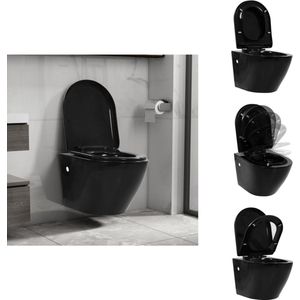 vidaXL Wandtoilet - Wandtoiletten - Toilet - Toiletten - Hangend toilet randloos keramiek zwart