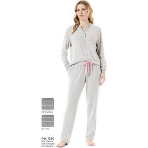 Lohe - Pyjama viscose - grijs met roos streepje - Maat XXL