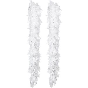 Boland Carnaval verkleed boa met veren - 2x - wit/zilver - 180 cm - 50 gram - Glitter and Glamour