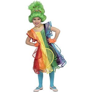 Funny Fashion - Regenboog Prinses Rebecca - Meisje - Multicolor - Maat 128 - Carnavalskleding - Verkleedkleding