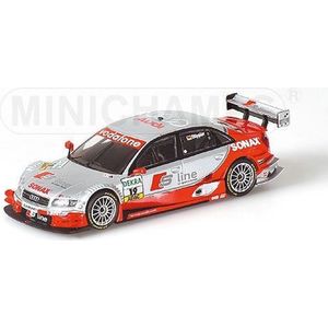 The 1:43 Diecast Modelcar of the Audi A4, Audi Sport Team Joest #19 of the DTM 2005. The driver was F. Stippler. The manufacturer of the scalemodel is Minichamps.This model is only available online