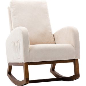 Merax Gestoffeerde Mid-Century Schommelstoel - Moderne Relaxstoel met Hoge Rug - Schommel Stoel - Beige