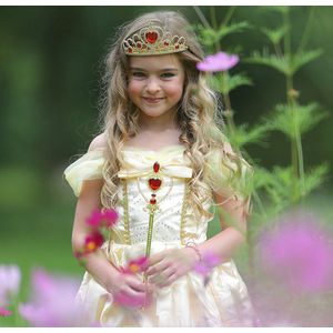 Bella jurk Prinsessen jurk verkleedjurk Luxe 140-146 (140) licht geel + kroon Prinsessenjurk meisje verkleedkleren meisje