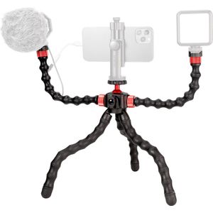 Ulanzi MT-52 Flexibel statief met 2 flexibele armen - Octopus tripod - voor smartphone, camera en GoPro - 28cm hoog - Zwart/Rood