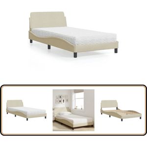 vidaXL Bed met matras stof crèmekleurig 100x200 cm