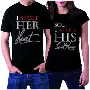 PicOnTshirt - Teetalks Series - T-Shirt Dames - T-Shirt Heren - T-Shirt Met Print - Couple T-Shirt Met 'I Stole Her Heart / His Soul' Print - 2 Pack - Zwart - Heren XXL/Dames XXL