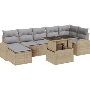 vidaXL - 8-delige - Ligbed - Set - met - Kussens - Beige - Poly - Rattan