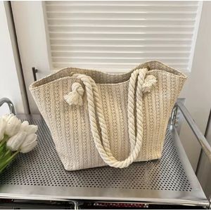 Raffia draagtas - kleine boodschappentas - handtas - gevoerd en afsluitbaar met rits - 26 x 9,5 x 26,5 - Khaki