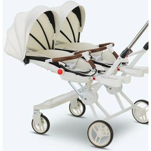 Duo kinderwagen - Duo buggy - Tweeling - Lichtgewicht - Opvouwbaar - Dubbele kinderwagen - 2 kinderen - Off white