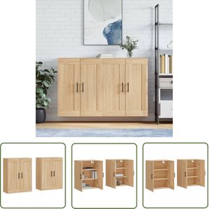 The Living Store Hangkasten 2 st bewerkt hout sonoma eikenkleurig - Wandkast - Hangkast - Sonomaneiken - Houten Kast - Opbergkast