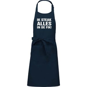 mijncadeautje - Keukenschort - BBQ schort - Ik steak alles in de fik - cadeau verjaardag - vaderdag - BBQ - navy blauw